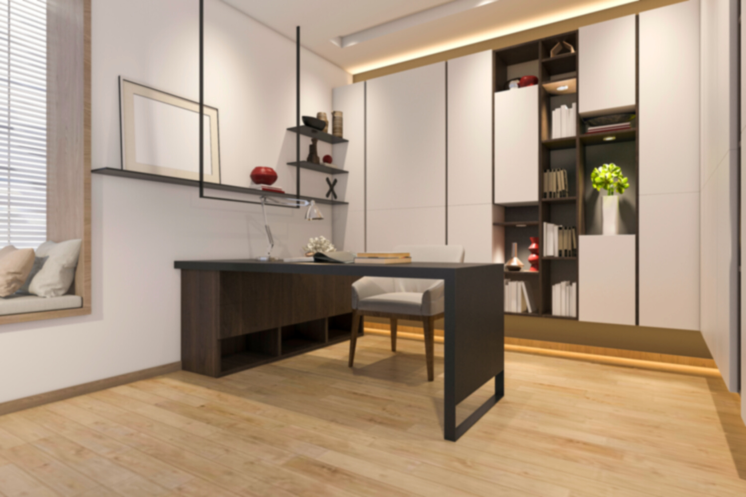 3d rendering modern white minimal working room 